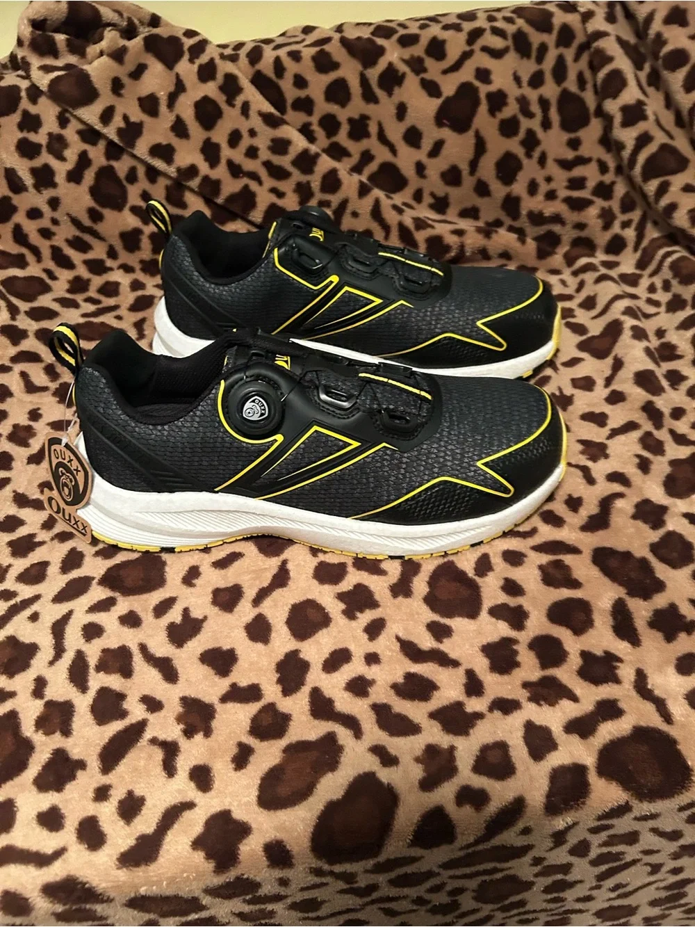 Men's Black and Yellow Athletic Shoes with Dial Closure